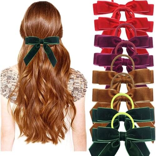 5 Inches Comfortable Soft Handmade Bowknot Kids Elastic Hairband Solid Color Ribbon Bows Baby Hair Rope DIY Headwear Photo Props