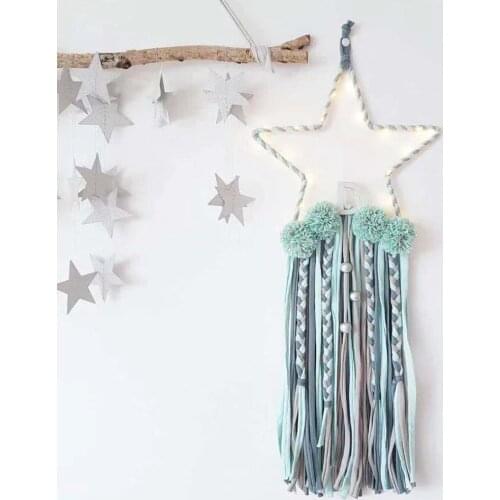 5 Star Shape Beads Tassels With LED Lamp Dreamcatcher Nordic Kids Gilrls Room Decoration Nursery Wall Hanging Ornaments Props