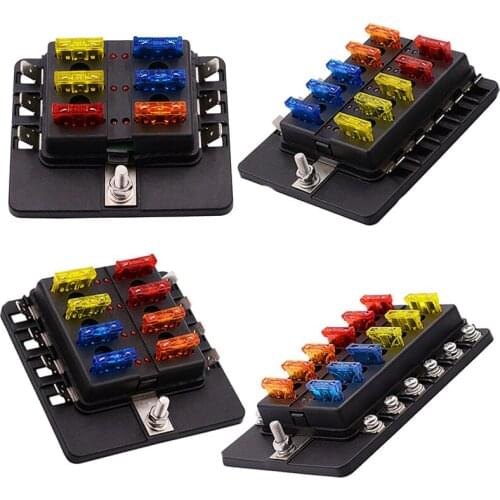 6,8,10,12-Way Blade Fuse Box Holder with LED Warning Light kit Automotive Block Holder for Car Boat Marine Trike DC 12V 24V