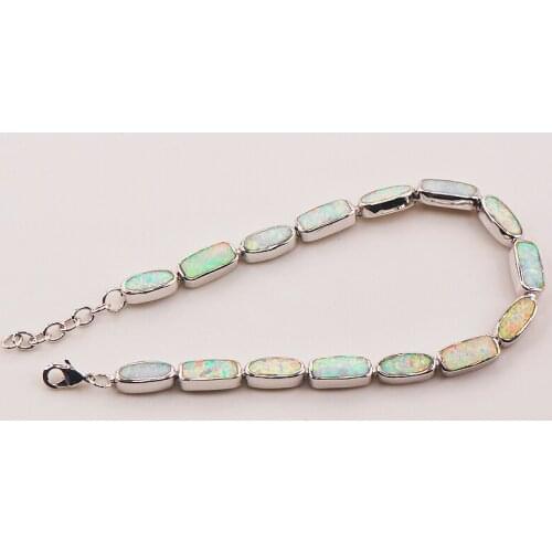 Free Shipping White Fire Opal 925 Sterling Silver Bracelet 7.5"+0.5" P90