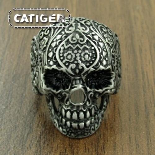 Free Shipping Punk Wholesale Classic Garden Flower Skull Ring For Man Stainless Steel Mans Vintage Style Jewelry