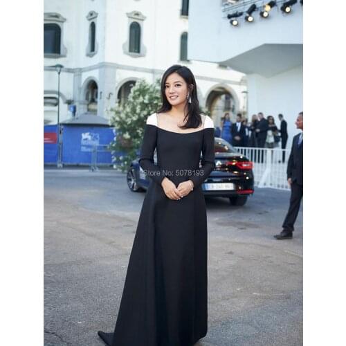 91411 Black Strapless A-line floor-length spandex Celebrity dresses/Formal gowns Venice Film Festival Graceful free shipping