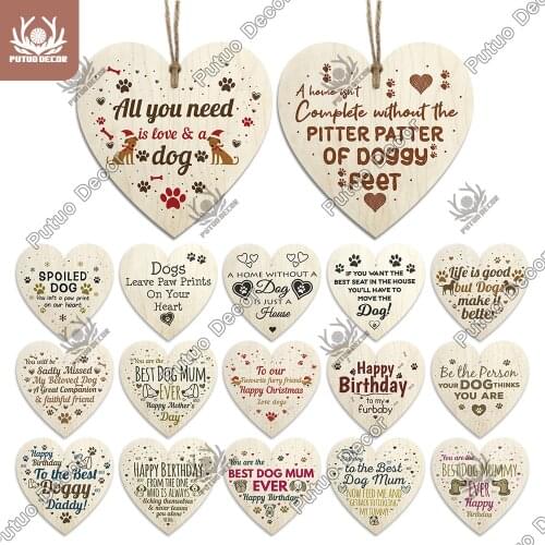 Putuo Decor Dog Sign Heart Plaque Wooden Lovely Friendship Door Hanging Decor Crafts Ornament for Gifts To Dog House Tags