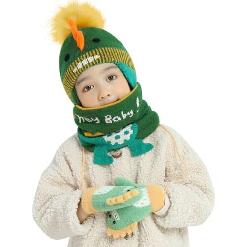Baby Autumn And Winter Childrens Scarf Hat Dinosaur Shape Plus Velvet Hat Thickened Warm Baby Knitted Hat