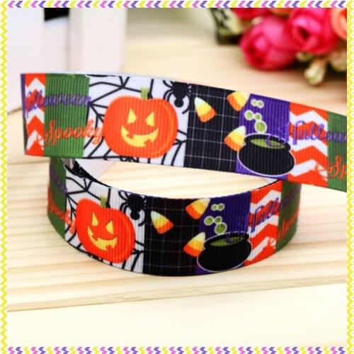 DHK 7/8'' 5yards halloween printed grosgrain ribbon headwear hair bow diy party decoration OEM Wholesale 22mm C937