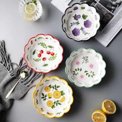 Household creative ceramic bowl cute fruit salad ceramic bowl Japanese hand-painted tableware cherry for kitchen