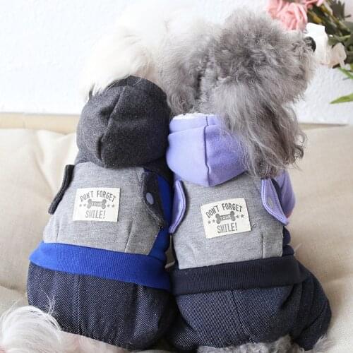 Pocket Denim Dog Jumpsuits Bathrobe Pet Dog Clothes Winter Warm Dog Pajamas Thick Coats Clothing For Dogs Cat Yorkie Teddy