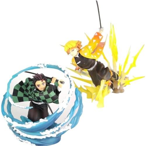 Anime Demon Slayer Kimetsu no Yaiba Agatsuma Zenitsu Kamado Tanjirou PVC Action Figure Toy Statue Adult Collectible Model Doll