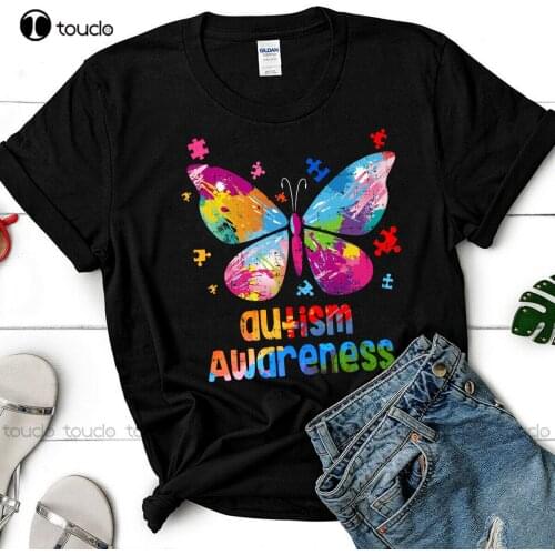 Autism Awareness Month Butterfly Puzzle Cool Gift Freeship Unisex T-Shirt Cotton Tee Shirt S-5Xl