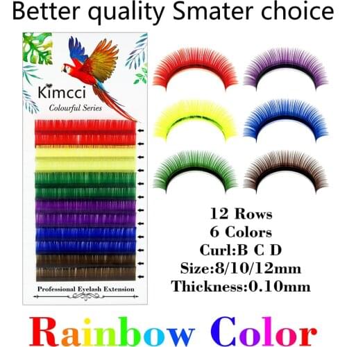 Kimcci 6Colors Mix Rainbow Color False Eyelassh Extension Professional Colorful Natural Long Faux Mink Eyelashes maquiagem cilio