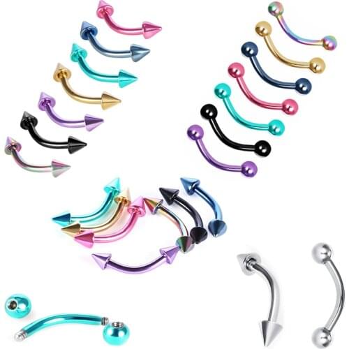 Ball Cone Curved Barbells Eyebrow Piercing Multicolor Stainless Steel Body Jewelry Helix Piercing Ring Tragus Bar Punk Pircing
