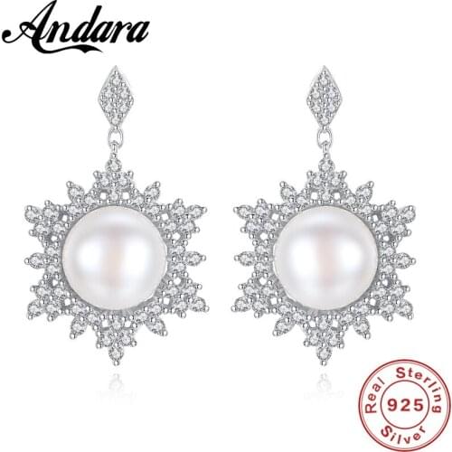 Fine Jewelry S925 Sterling Silver Snowflake Earrings Natural Freshwater Pearls Stud Earring Wedding Engagement Gift