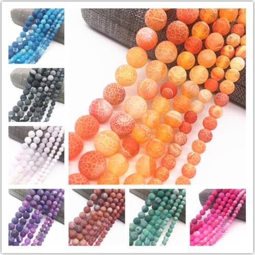 Wholesale 6/8/10mm Frost Cracked Dream Fire Dragon Veins Round Loose Beads For Jewelry Making 15" Diy Bracelet &Necklace