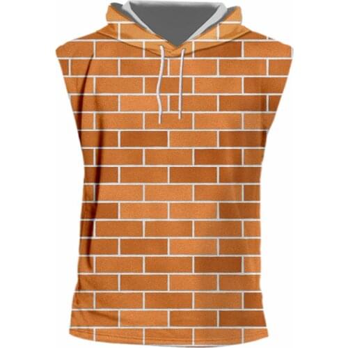 IFPD EU Size Men Plus Size 3D Hooded Tank Top Casual Funny Red Brick Wall Print Sleeveless Shirt Men Summer Brick Splicing Vest