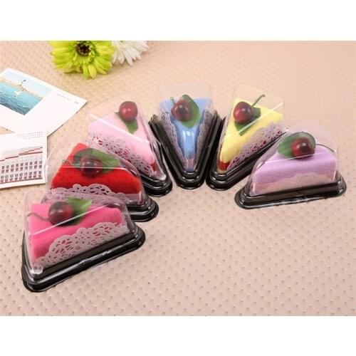 20pcs 6 color Lovely Face Towels Mini Sandwich shape Cake Towel Cotton Kids Hand Towel Wedding Party Gifts 20x20cm