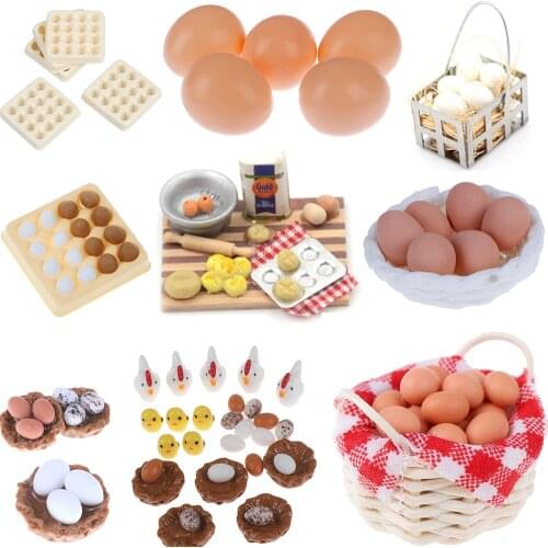 1:12 Scale Dollhouse Miniature Accessories Kitchen Food Mini Egg Basket Egg Trays For Doll House Cooking Game Food Toys