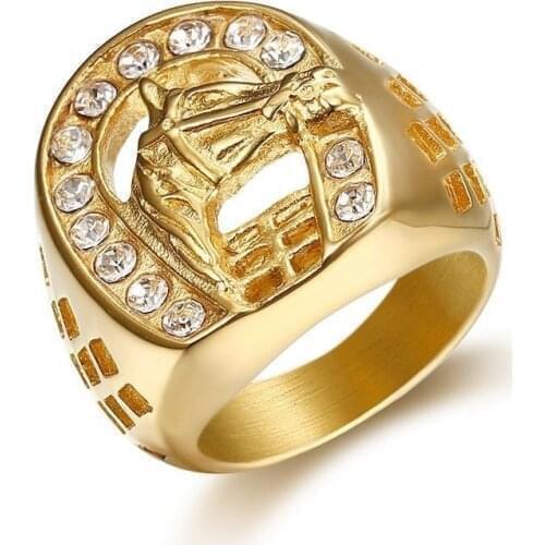 Fashion Zircon Inlaid Golden Horse Men Wedding Ring Hip Hop Punk Jewelry