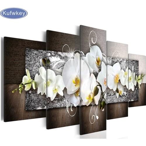 5 Pieces 5d diy,Diamond Painting orchid Full square Diamond Embroidery,3d Cross-Stitch pictures Diamond Mosaic,home decoration