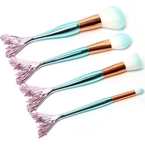 Fashion 4pcs Mermaid Makeup Brush Set Four Style Colorful Foundation Blending Powder Brushes Cosmetic Beauty Make Up Tool