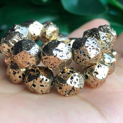 Natural Faceted Bronze Color Lava Volcanic Rock Hematite Stone Beads Loose Spacer Beads For Jewelry Making Diy Energy Bracelets