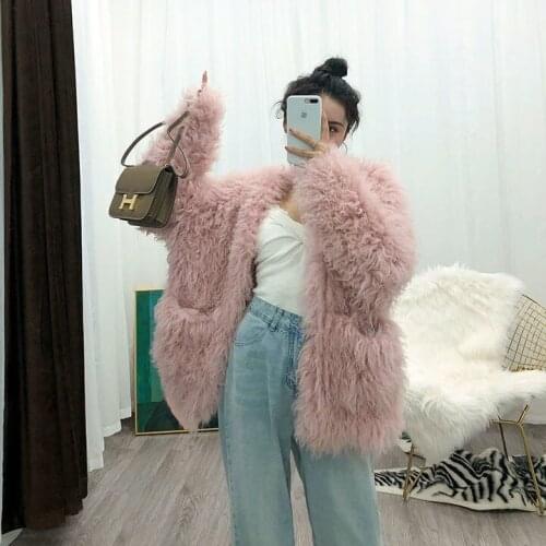 2021 Autumn Winter Women New Imitation Lamb Fur Plush Coats Female Faux Mongolia Sheep Fur Jacket Ladies Loose Warm Outwear M632