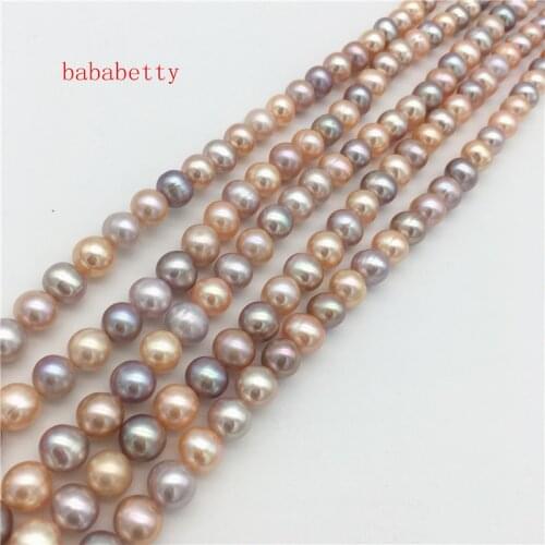 New natural freshwater cultured pearls potatoes shaped multicolor 8-9MM pearl loose beads 15"A
