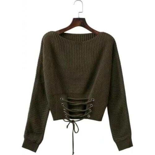 Autumn Sexy Long Sleeve Sweaters Female Lace Up Cold Shoulder Knitted Basic Sweater Women Autumn Tricot Pullover Jumpers Pink