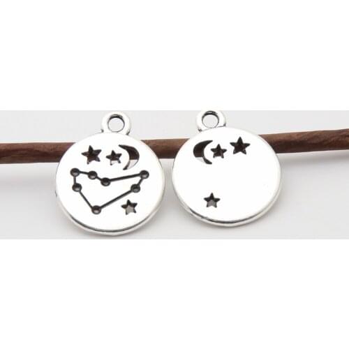 15pcs Silver Color Moon And Star Charms Finding Round North Star Pendant Necklaces Jewelry Supplies 18x14mm A3366