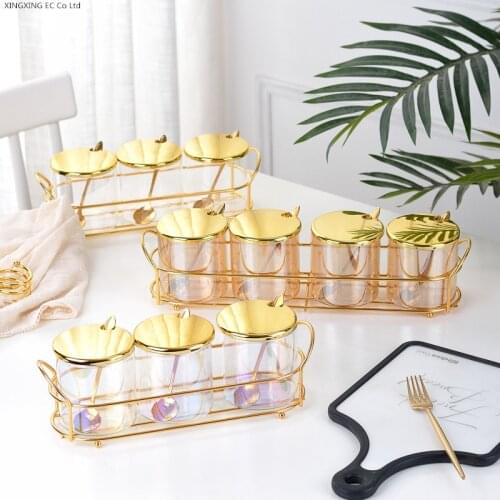 Transparent Glass Seasoning Bottle Salt Sugar Bowl Cereal Dispenser Kitchen Supplies Seasoning Storage Container Three-piece Set