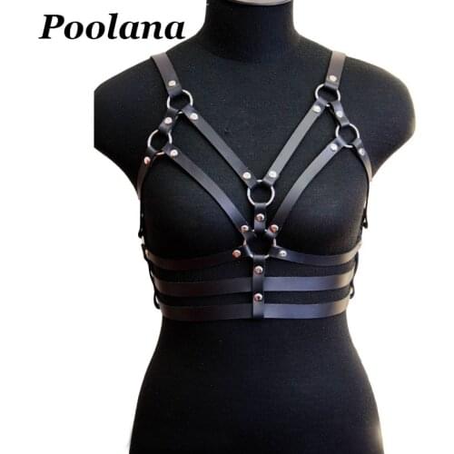 Handmade Women Leather Belt Punk Gothic Harness Top Suspender Real Leather Belt Straps Outfit Cosplay