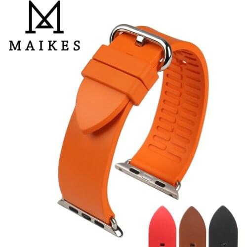 MAIKES Rubber Watchband Replacement For Sport Apple Watch Band 44mm 40mm Series SE 6 5 4 3 2 iWatch 42mm 38mm Apple Watch Strap