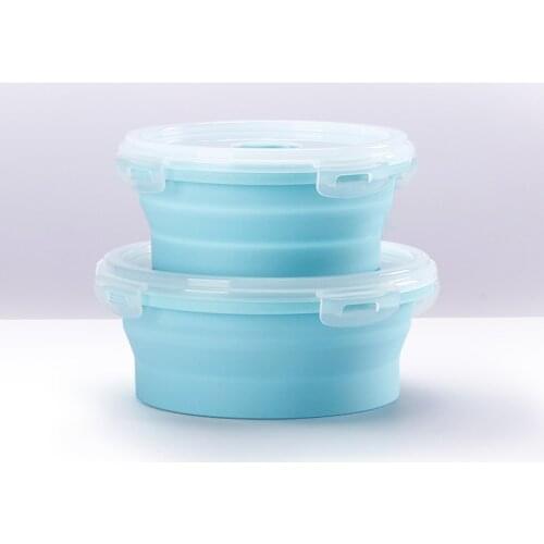 Folding Silicone Lunch Box Food Container Portable Round Microwave Safe Lunch Box Retractable Refrigerator LunchBox FDA R2047