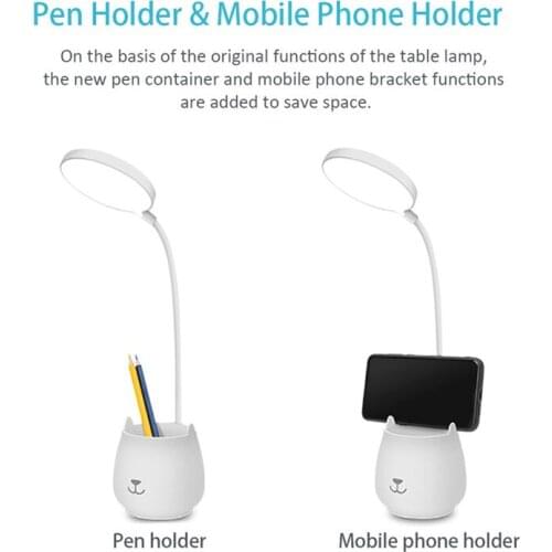 LED Desk Lamp Foldable Dimmable Touch Table Lamp Student Eye Protection Bedroom Reading Night Light Pen Phone Storage Holder