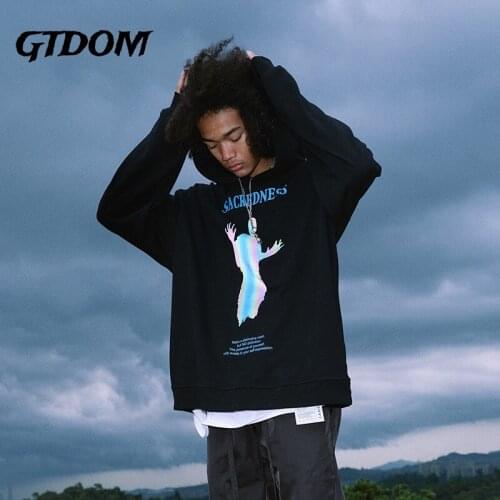 GTDOM Reflective Print Fleece Hooded Sweatshirts 2021 Spring Hoodies Streetwear Hip Hop Casual Punk Rock Top Men Sweatshirts