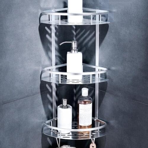 1/2/3 Layer Bathroom Corner Shampoo Soap Cosmetic Basket Holder Shower Shelf Storage Aluminum Triangular Rack Storage Organizer