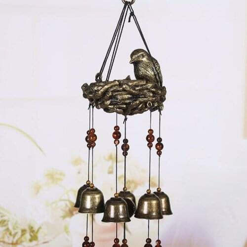 Vintage Copper Wind Chimes with Birds & Baby Birds Hanging Decoration Outdoor Garden Wall Decor Craft