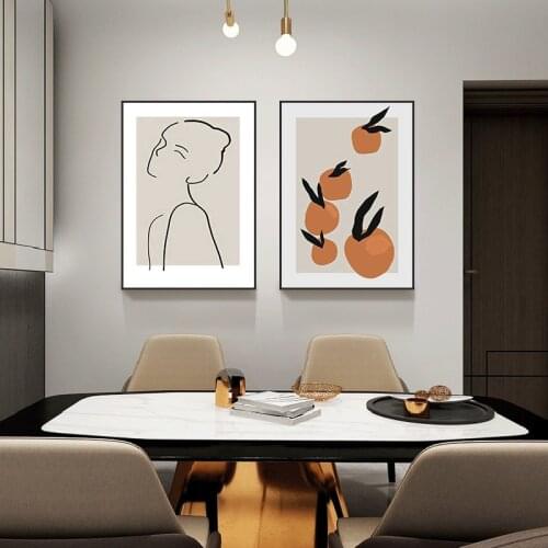 Vintage Line Draw Woman with Fruit Abstract Poster Prints Wall Art Canvas Painting Nordic Minimalist Line Living Room Home Decor