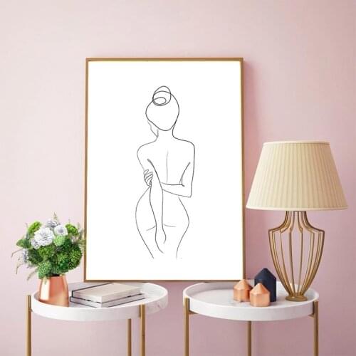 Woman Nude Line Drawing Print Black White Female Figure Line Poster Modern Minimalist Art Canvas Painting Home Wall Decor