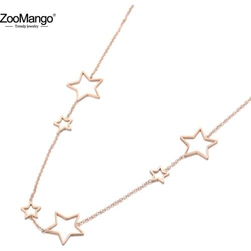 ZooMango Bohemia Design Stainless Steel Hollow Star Choker Necklaces Jewelry Rose Gold Chain Pendant Necklace For Women ZN19121