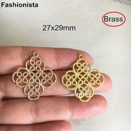 10 pcs - Brass Filigree Pendant 27x29mm Raw Brass /Gold Chinese Knotting Metal Wire Charms,For DIY Earrings,Necklace,Headwear