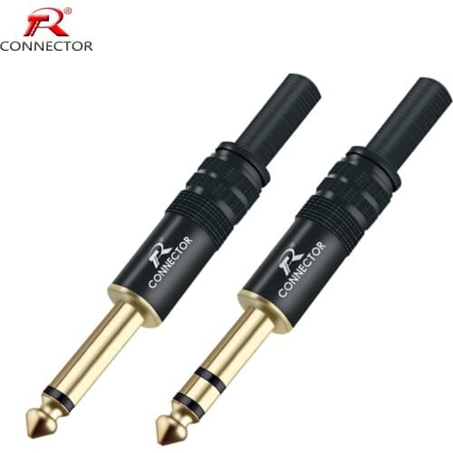 2pcs 6.35mm Jack 1/4" Connector Gold Plated Plug Mono Audio Connector Amplifier Microphone 6.35mm TRS Plug Welding