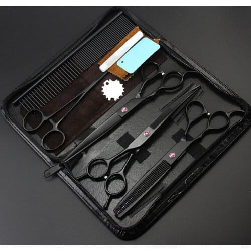 5 kit Professional japan left hand 7'' pet dog grooming cutting shears hair scissors thinning barber hairdressing scissors set
