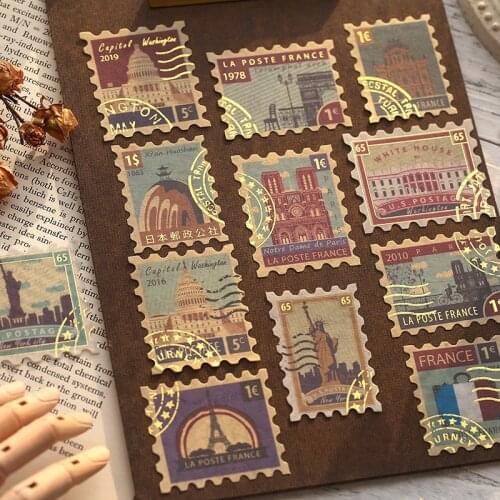 6 Styles can Choose) 40 Pcs Stamp Stickers Vintage Stamp Stickers Photos Decor Props For DIY Handmade Scrapbook Photo Album
