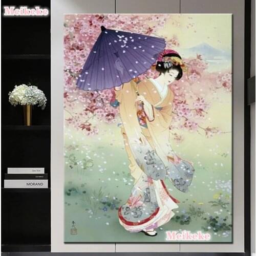5D DIY Diamond Painting Full Square Drill Resin Embroidery Mosaic cross stitch Cherry Blossom Japanese Geisha home decor
