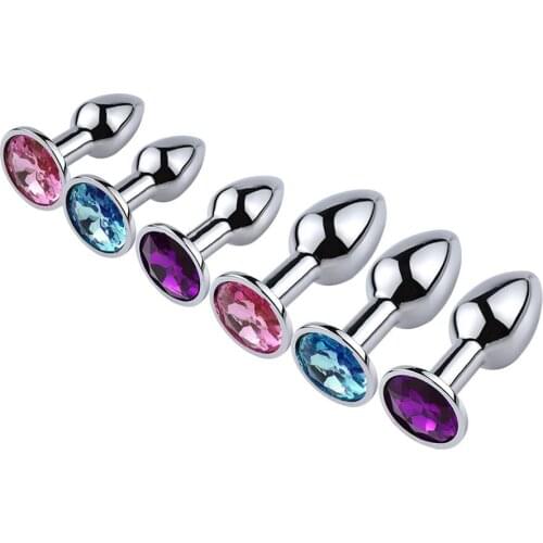 Small Size Space Aluminum Alloy Anal Plug with Crystal Stone Ornaments Anus Stimulator Dilator Adult Games Sex Toys for Couples