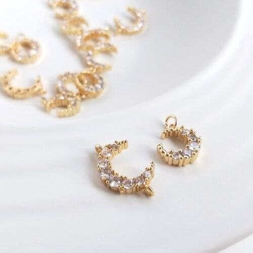 Color Retention Real Gold Plate Copper Micro-inlaid Zircon Moon Small Pendant Charm DIY Findings Jewelry Accessories