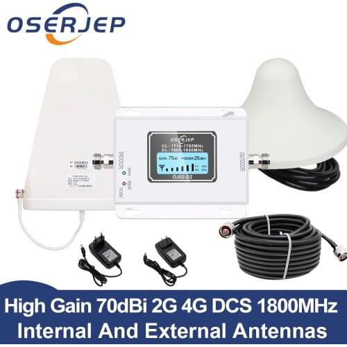 GSM LTE 1800 LCD 70dB 2g 4g Cell Phone Signal Repeater DCS 1800MHz Mobile Amplifier GSM Signal Booster + LPDA /Ceiling Antenna