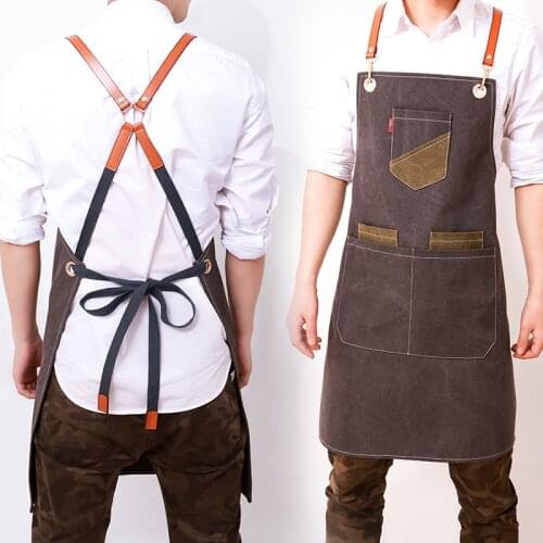 Canvas Apron Bib Cafe Barber Work Apron Baking Florist Cooking BBQ Overalls Uniform Pockets Aprons logo Custom For Men Women