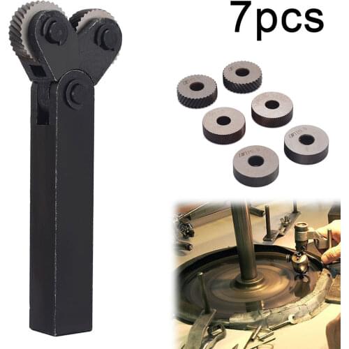 7PCS Knurling Tool 0.5mm 1mm 2mm Diagonal Dual Wheel Linear Knurl Set Steel Lathe Cutter Wheel Knurling Tool Set