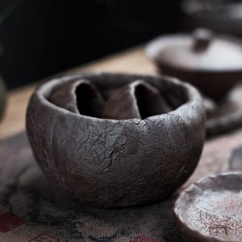 600ml Retro Art Stoneware Small Tea Wash Japanese Household Ceramic Cup Wash Office Desktop Fruit Snack Bowl Tea Set Accessories